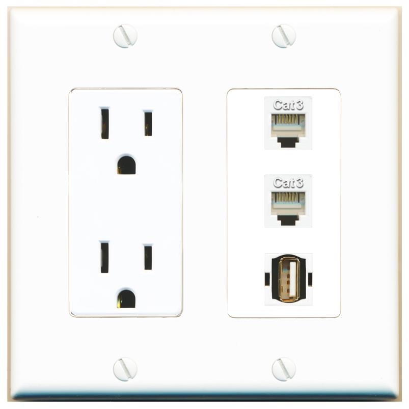 2 PHONE 1 USB2 Wall Plate [White]