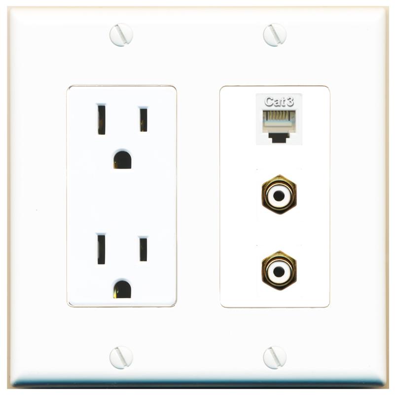 1 PHONE 2 RCA-WHITE Wall Plate [White]