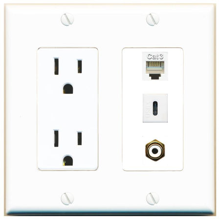 1 PHONE 1 RCA-WHITE 1 USBC Wall Plate [White]