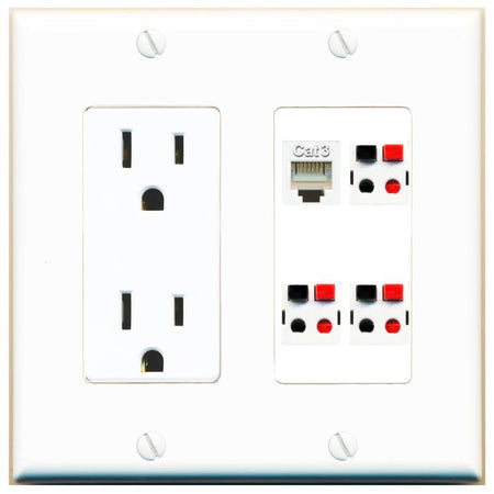 RiteAV PHONE 3 SPEAKER Wall Plate with 15A Power Outlet [White]