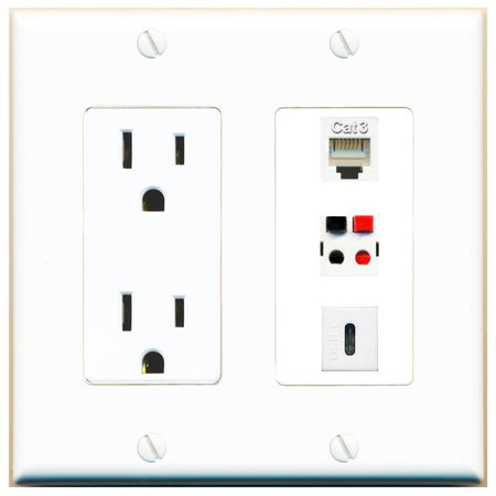 1 PHONE 1 SPEAKER 1 USBC Wall Plate [White]