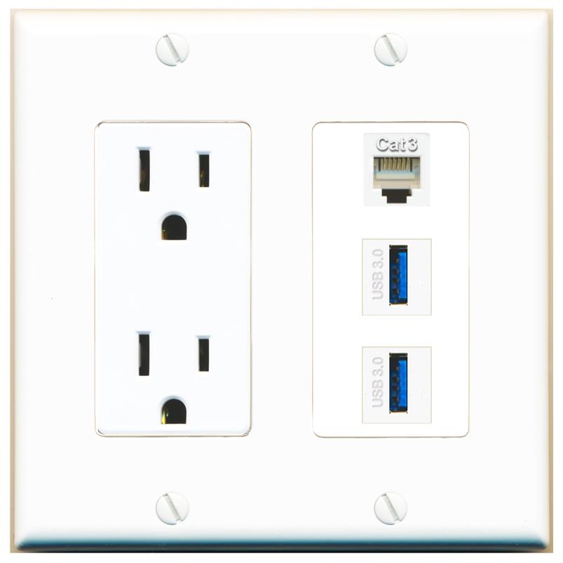 1 PHONE 2 USB-3 Wall Plate [White]