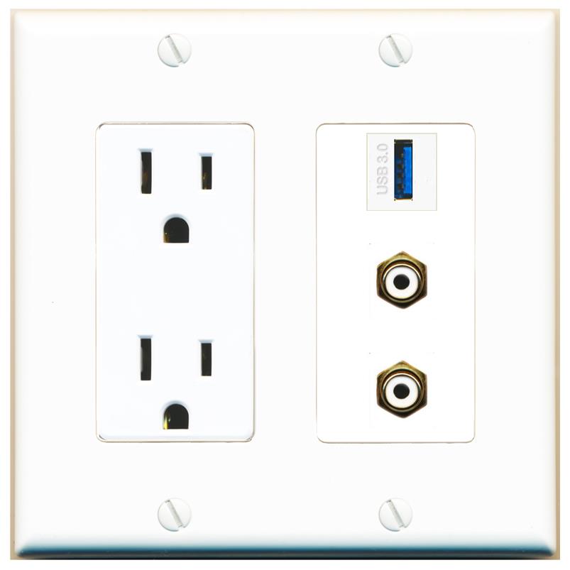 2 RCA-WHITE 1 USB-3 Wall Plate [White]