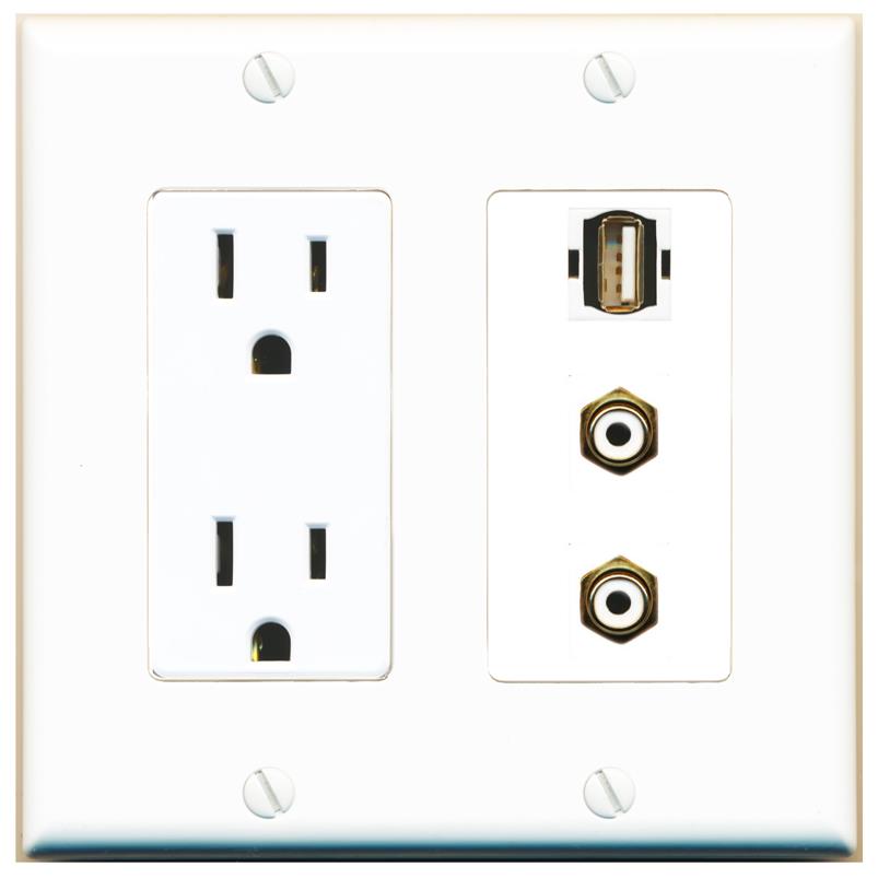 2 RCA-WHITE 1 USB2 Wall Plate [White]