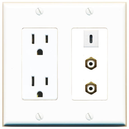 2 RCA-WHITE 1 USBC Wall Plate [White]