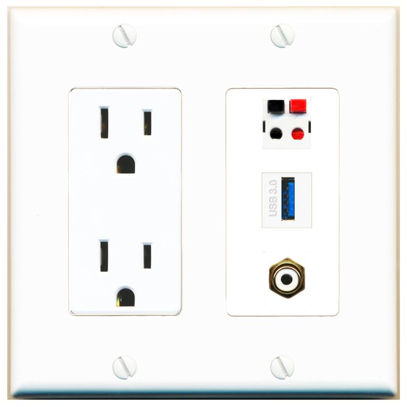 1 RCA-WHITE 1 SPEAKER 1 USB-3 Wall Plate [White]