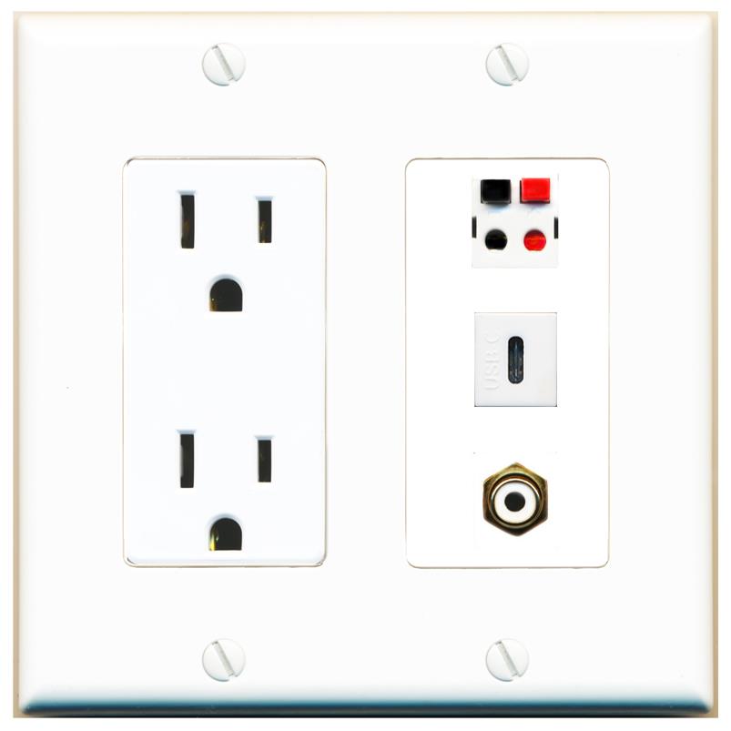 1 RCA-WHITE 1 SPEAKER 1 USBC Wall Plate [White]