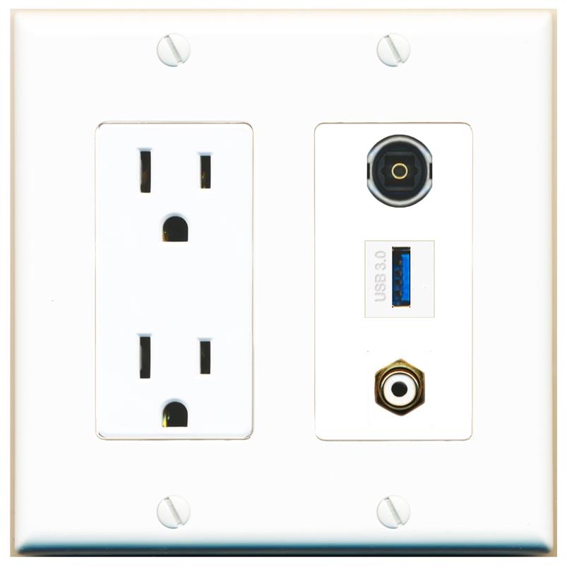 1 RCA-WHITE 1 TOSLINK 1 USB-3 Wall Plate [White]