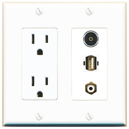 1 RCA-WHITE 1 TOSLINK 1 USB2 Wall Plate [White]
