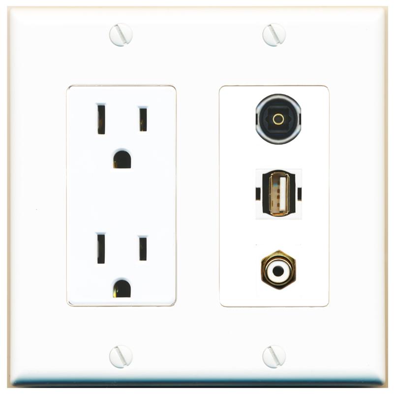 1 RCA-WHITE 1 TOSLINK 1 USB2 Wall Plate [White]