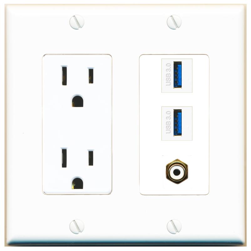 1 RCA-WHITE 2 USB-3 Wall Plate [White]
