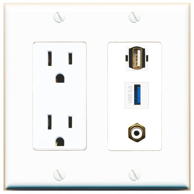 1 RCA-WHITE 1 USB-3 1 USB2 Wall Plate [White]