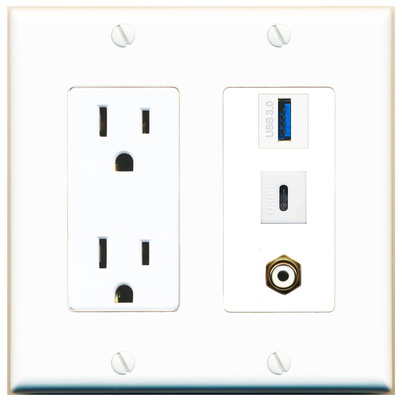 1 RCA-WHITE 1 USB-3 1 USBC Wall Plate [White]