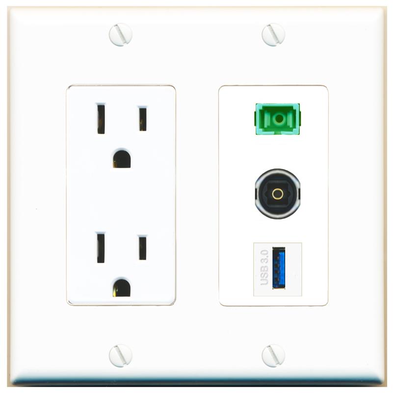 1 SC-APC-SX 1 TOSLINK 1 USB-3 Wall Plate [White]