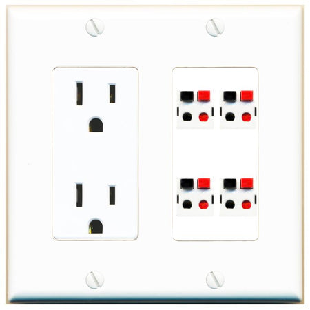 RiteAV 4 SPEAKER Wall Plate with 15A Power Outlet [White]