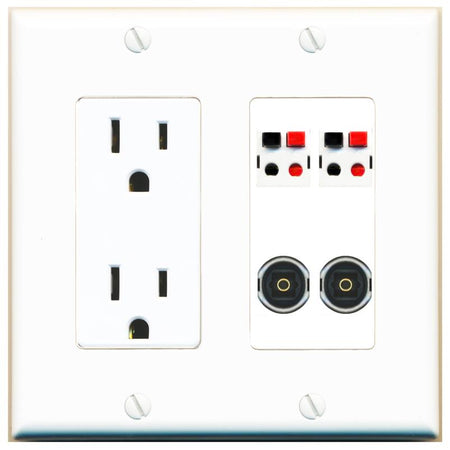 RiteAV 2 SPEAKER 2 TOSLINK Wall Plate with 15A Power Outlet [White]