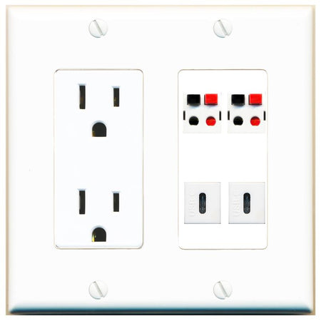 RiteAV 2 SPEAKER 2 USBC Wall Plate with 15A Power Outlet [White]