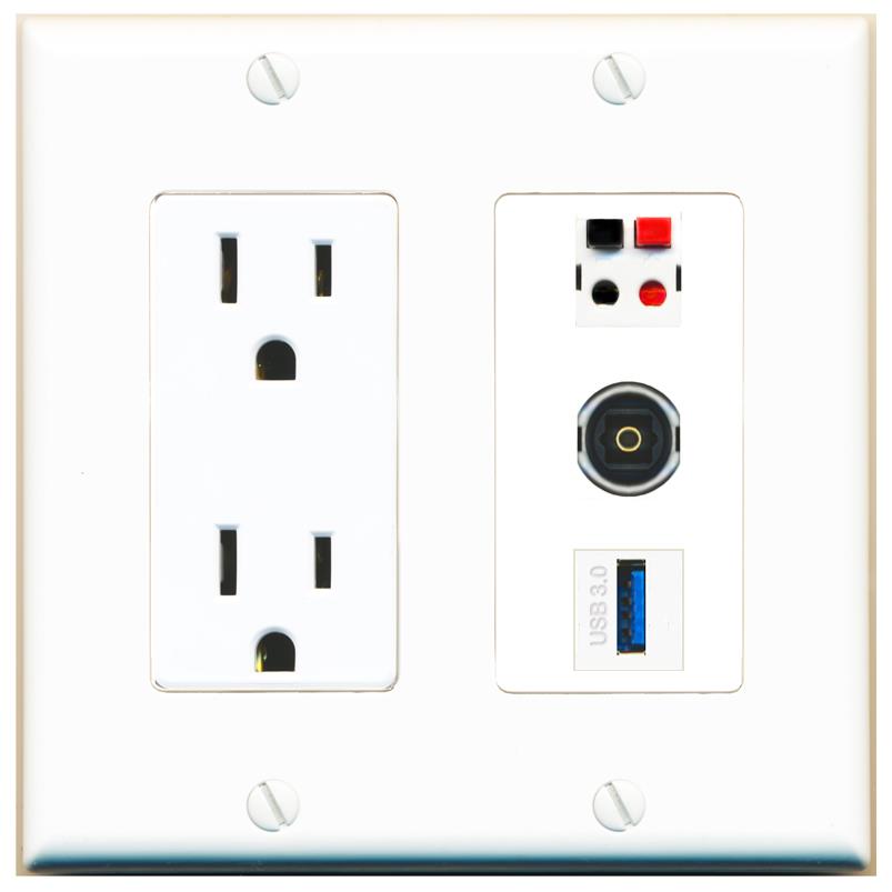 1 SPEAKER 1 TOSLINK 1 USB-3 Wall Plate [White]