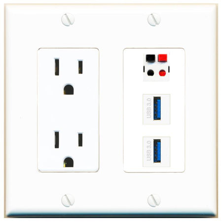 1 SPEAKER 2 USB-3 Wall Plate [White]