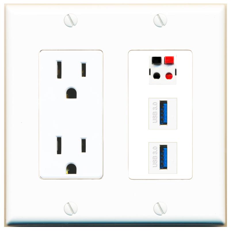 1 SPEAKER 2 USB-3 Wall Plate [White]