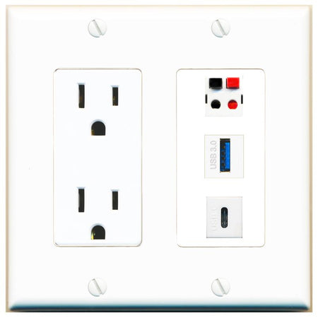 1 SPEAKER 1 USB-3 1 USBC Wall Plate [White]