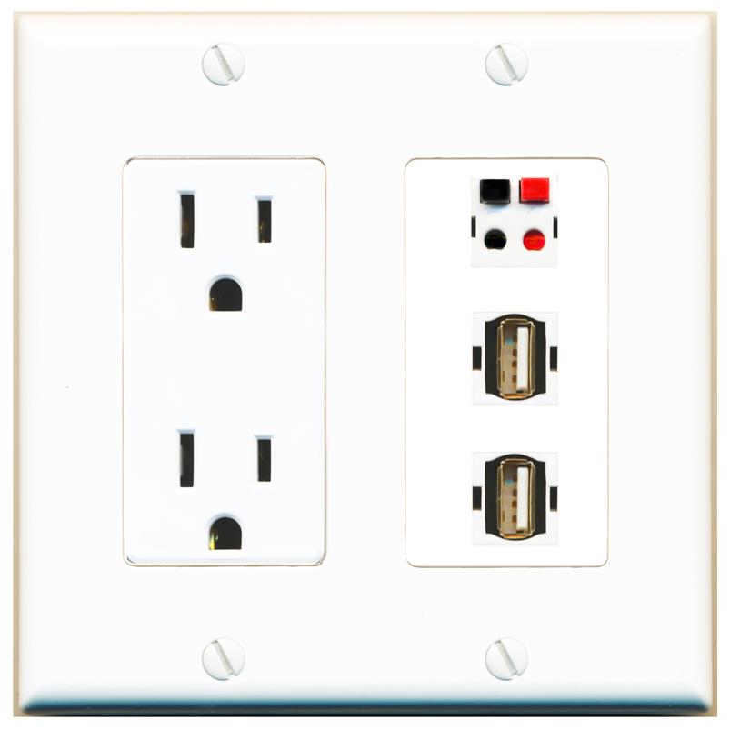 1 SPEAKER 2 USB2 Wall Plate [White]