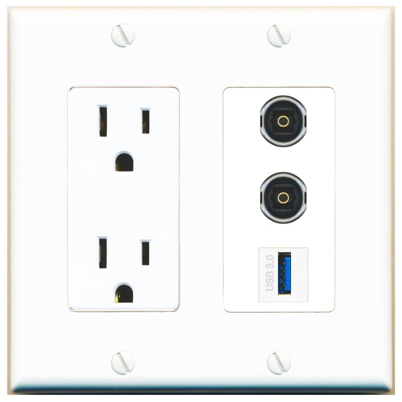 2 TOSLINK 1 USB-3 Wall Plate [White]
