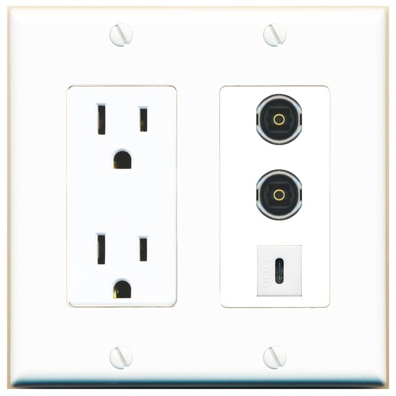 2 TOSLINK 1 USBC Wall Plate [White]
