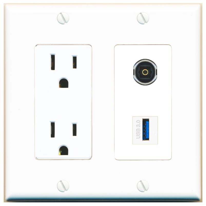 TOSLINK USB-3 Wall Plate [White]