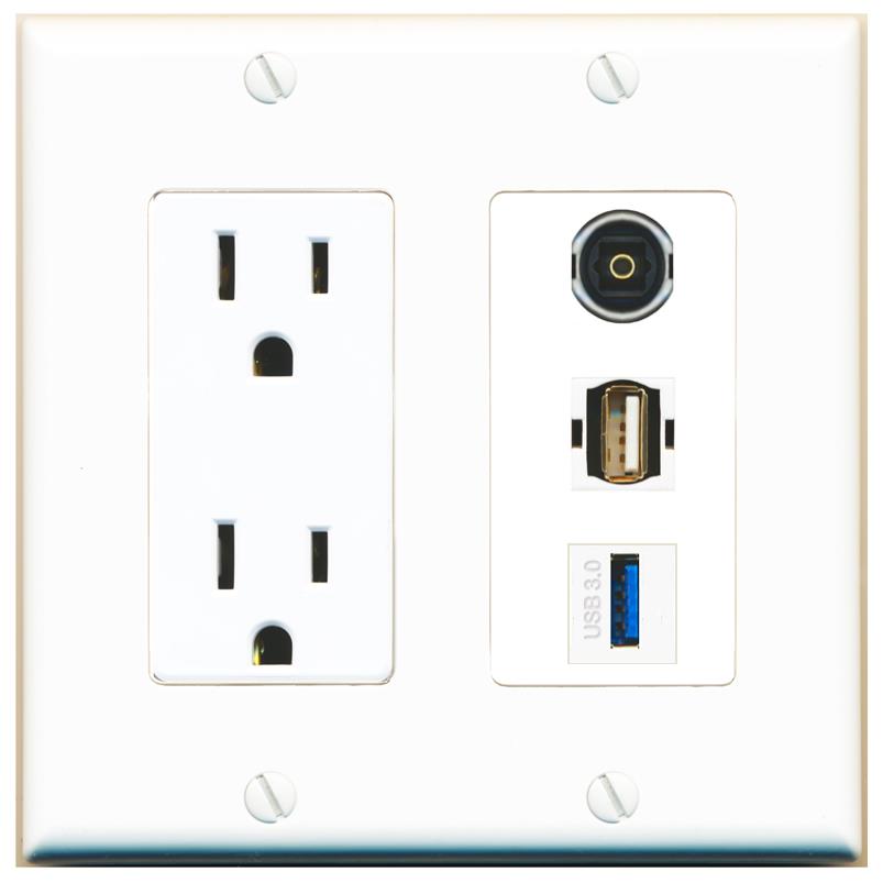 1 TOSLINK 1 USB-3 1 USB2 Wall Plate [White]