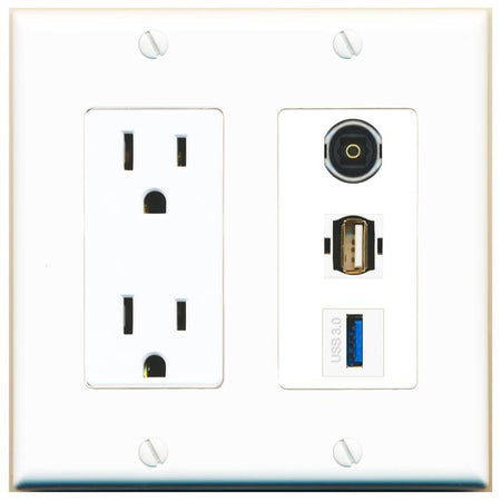 1 TOSLINK 1 USB-3 1 USB2 Wall Plate [White]