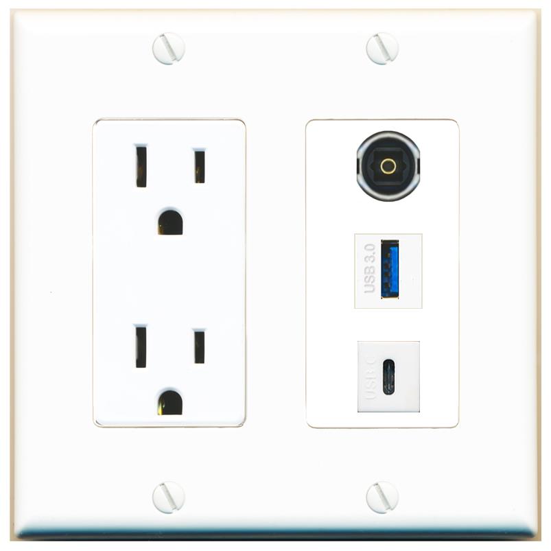 1 TOSLINK 1 USB-3 1 USBC Wall Plate [White]