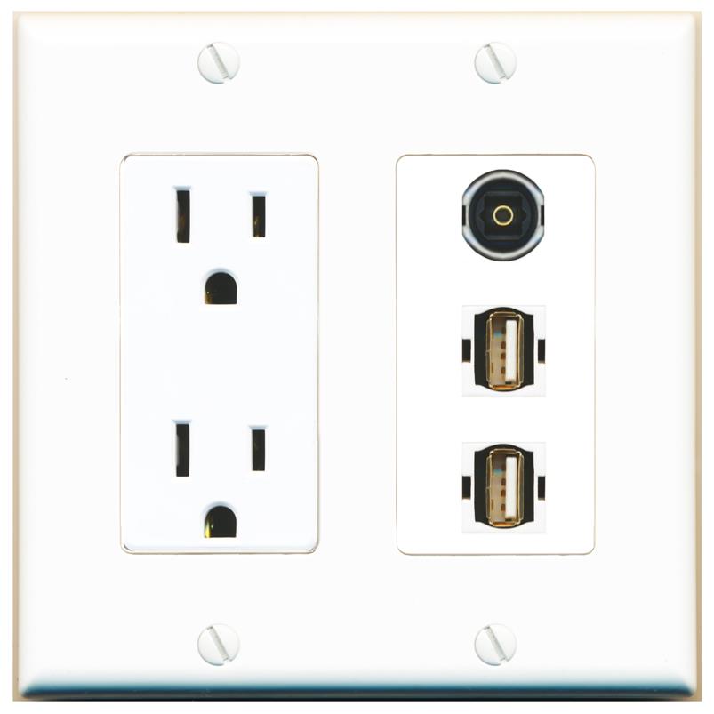 1 TOSLINK 2 USB2 Wall Plate [White]