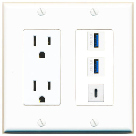 2 USB-3 1 USBC Wall Plate [White]