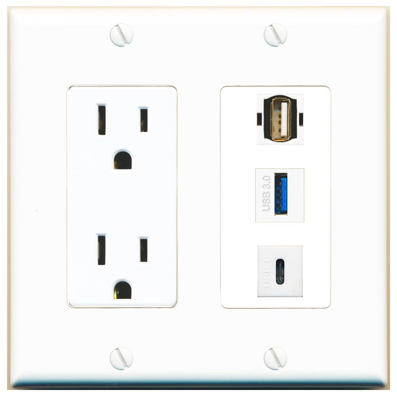 1 USB-3 1 USB2 1 USBC Wall Plate [White]