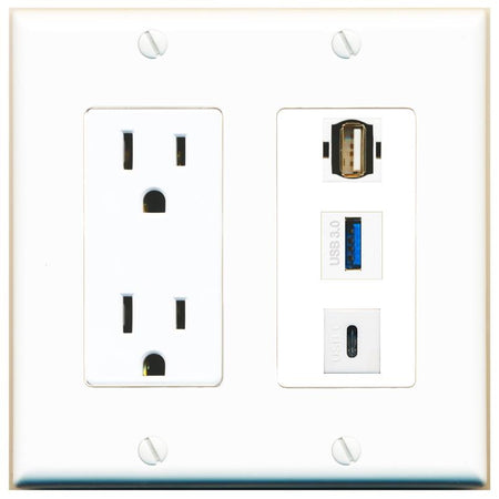 1 USB-3 1 USB2 1 USBC Wall Plate [White]
