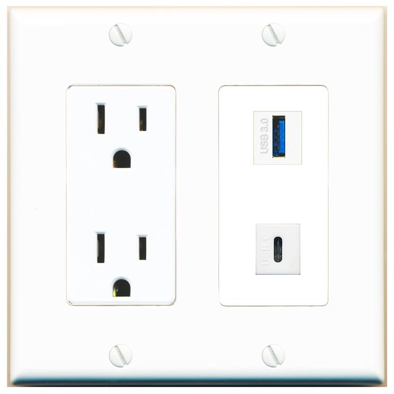 USB-3 USBC Wall Plate [White]