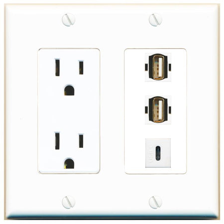 2 USB2 1 USBC Wall Plate [White]