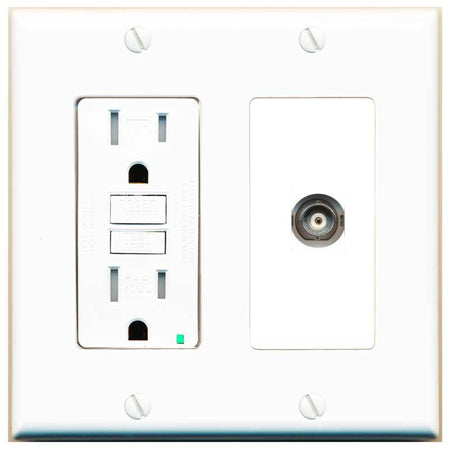 RiteAV BNC Wall Plate with GFCI Power Outlet [White]