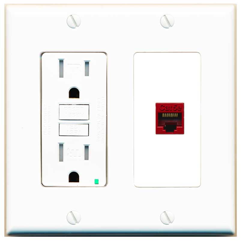 RiteAV CAT5E-RED Wall Plate with GFCI Power Outlet [White]