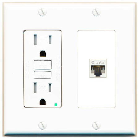 RiteAV CAT5E-WHITE Wall Plate with GFCI Power Outlet [White]