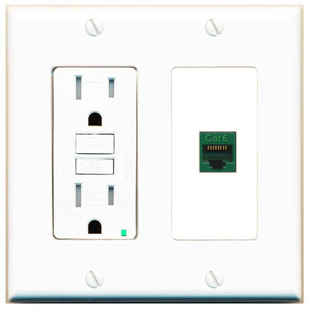 RiteAV CAT6-GREEN Wall Plate with GFCI Power Outlet [White]