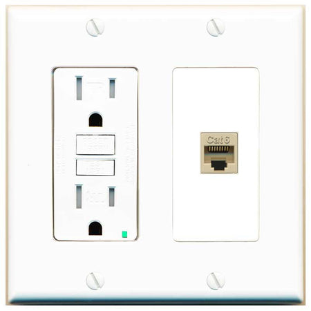 RiteAV CAT6-IVORY Wall Plate with GFCI Power Outlet [White]