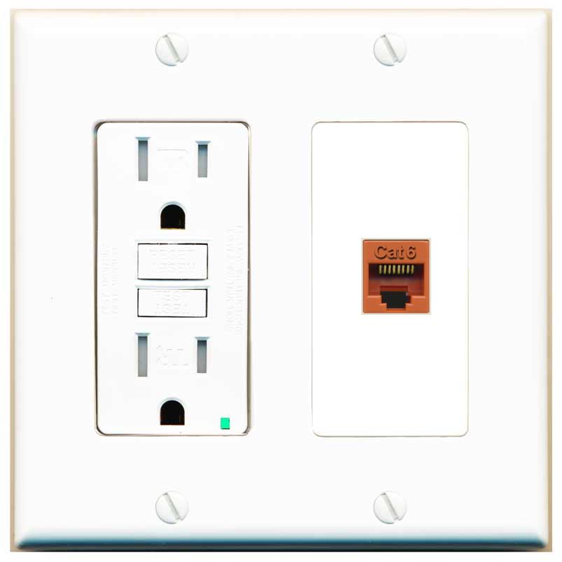 RiteAV CAT6-ORANGE Wall Plate with GFCI Power Outlet [White]
