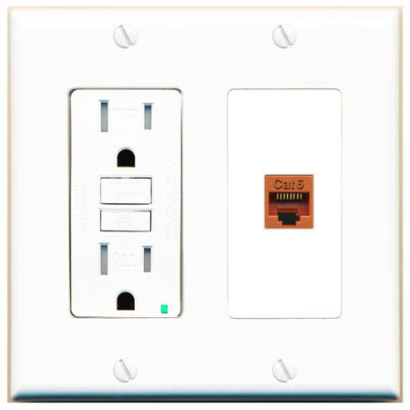 RiteAV CAT6-ORANGE Wall Plate with GFCI Power Outlet [White]