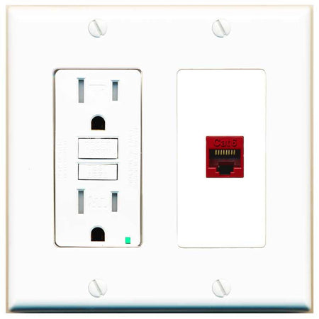 RiteAV CAT6-RED Wall Plate with GFCI Power Outlet [White]