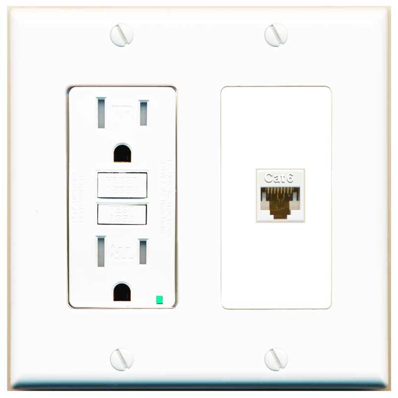 RiteAV CAT6-WHITE Wall Plate with GFCI Power Outlet [White]