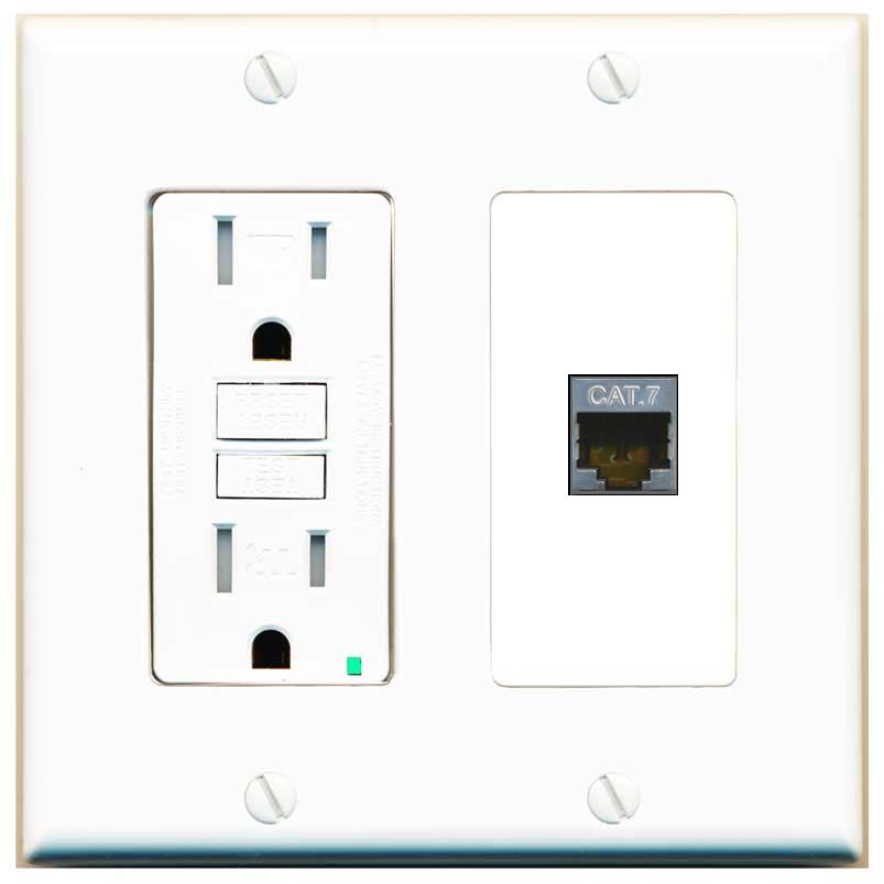 RiteAV CAT7 Wall Plate with GFCI Power Outlet [White]