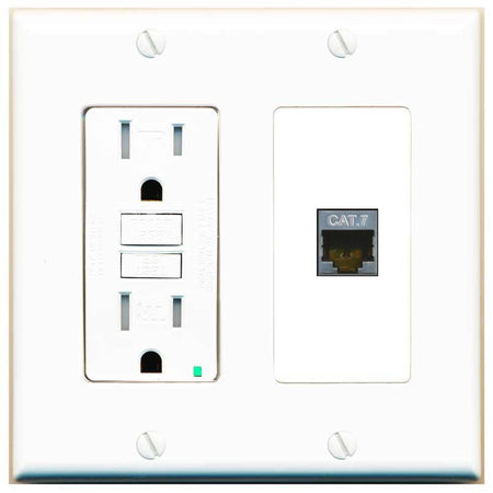 RiteAV CAT7 Wall Plate with GFCI Power Outlet [White]