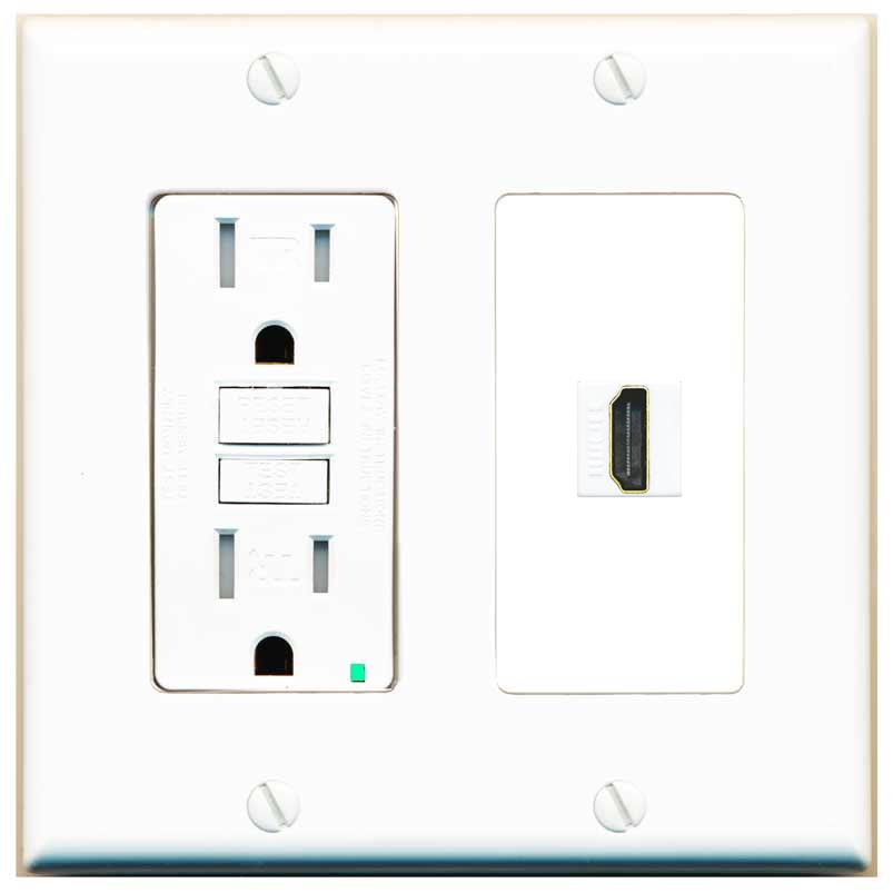 RiteAV HDMI Wall Plate with GFCI Power Outlet [White]